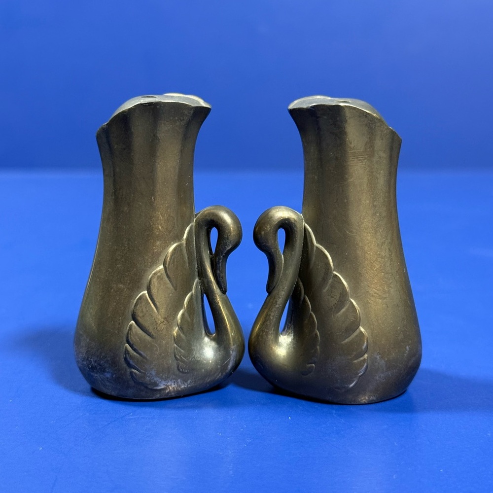 Silver Plate Swan Salt & Pepper Shakers – 2.5” Pair – Vintage Tableware